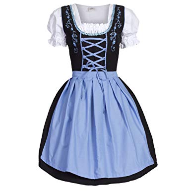 Dirndl 3 pieces Skirt, Dirndl Dress, Blouse, Apron, Size 34-46 Black