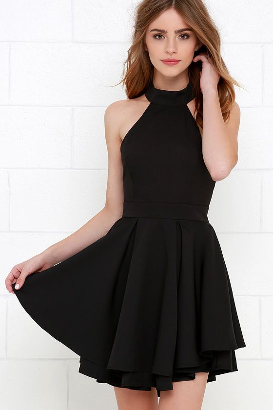 Halter Little Black Dress,Simple Mini Dress on Luulla