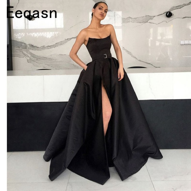 Sexy Black Evening Dress Long 2018 Off the Shoulder Sleeveless Slit