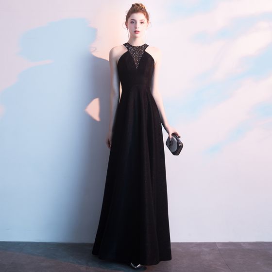 Sexy Black Evening Dresses 2019 A-Line / Princess Sleeveless