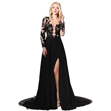 Amazon.com: HONGFUYU Sexy Black Side Split Evening Dresses Sheer