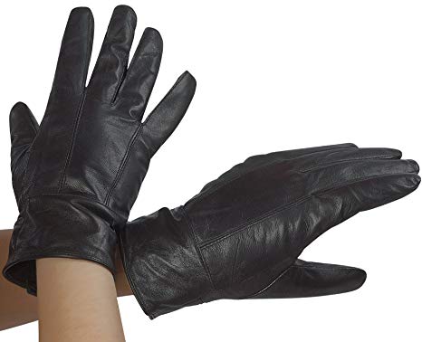 Classic Womens Black Leather Gloves with Thinsulate Lining by DEBRA