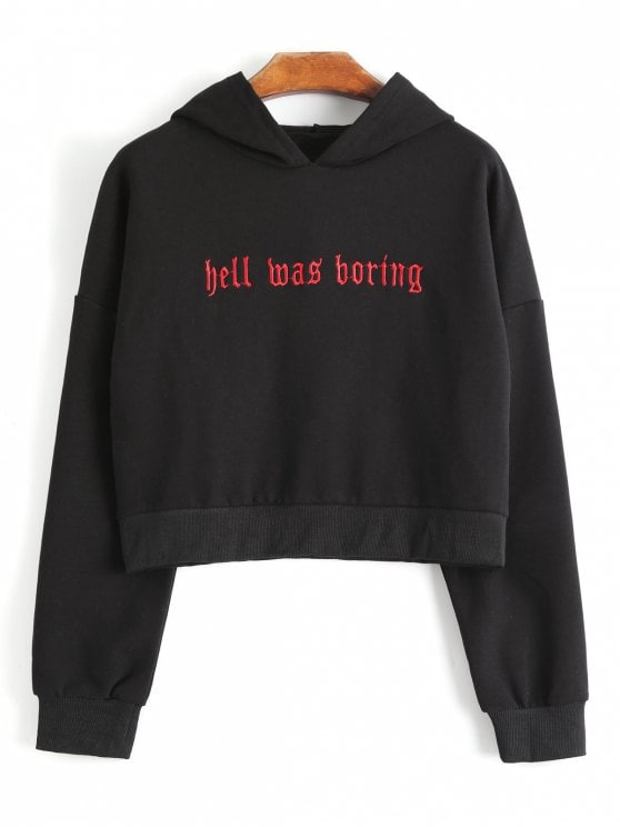 22% OFF] 2019 Letter Embroidered Hoodie In BLACK M | ZAFUL