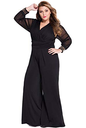 Amazon.com: Cokar Womens Plus Size Jumpsuits Long Sleeve V-Neck