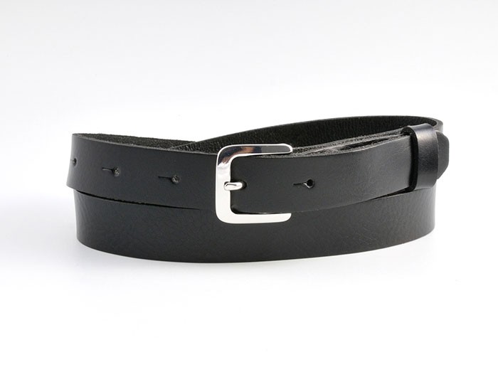 Black leather belt, one inch silver OR gold buckle UK - OnceUponaBelt
