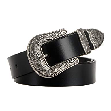 Women Leather Belts Ladies Vintage Western Design Black Waist Belt