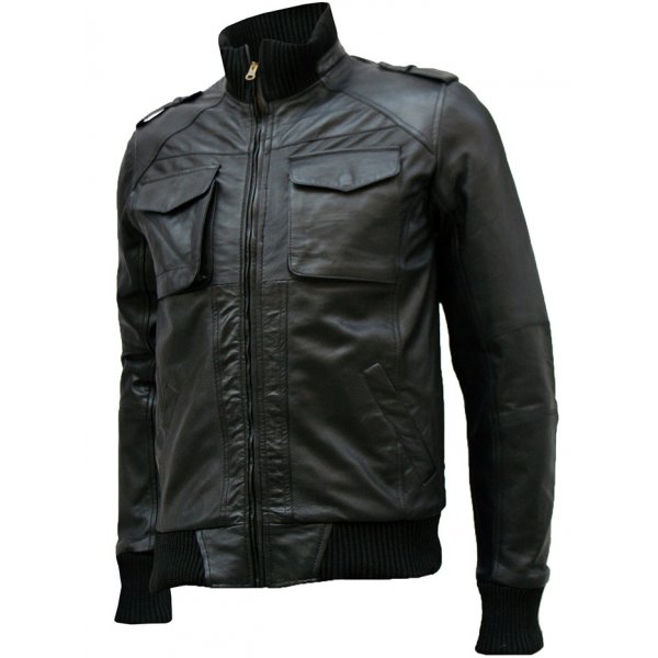 Flappy Black Leather Bomber Jacket Men's | Leather Jacket Master