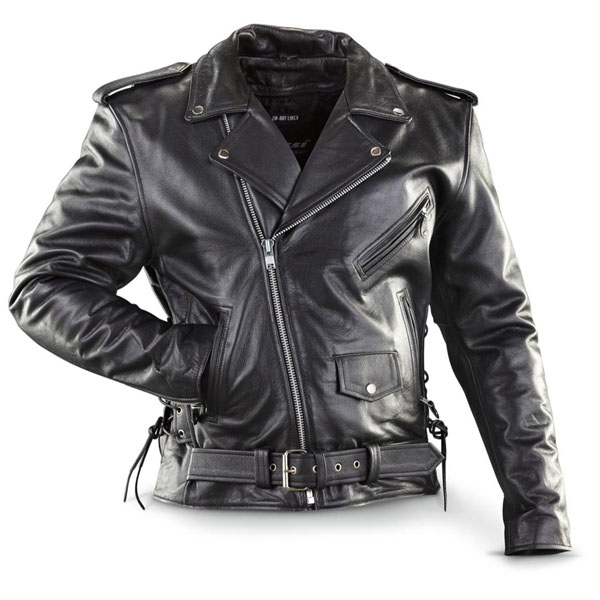 Naked Cowhide (Top Quality) Black Leather Biker Jacket With Side