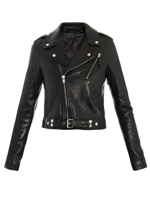 Women black biker Leather Jacket with belted on Storenvy
