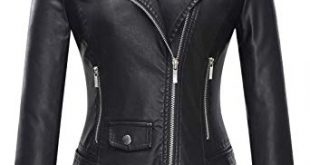 Tanming Women's Faux Leather Moto Biker Short Coat Jacket Black at
