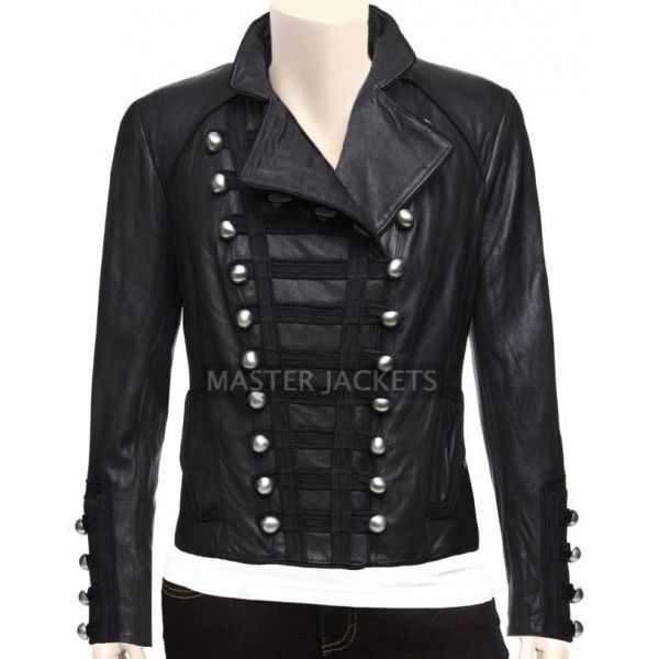 Military Leather Jacket in Black Color for Women