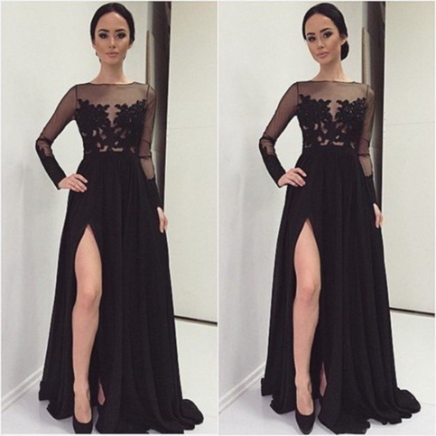 Formal Dress | Black prom dresses,long sleeve evening dresses,A-line