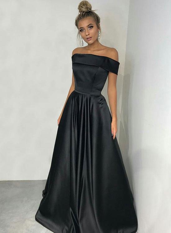 Simple Black Long Prom Dress,Black Off Shoulder Evening Dress on Luulla