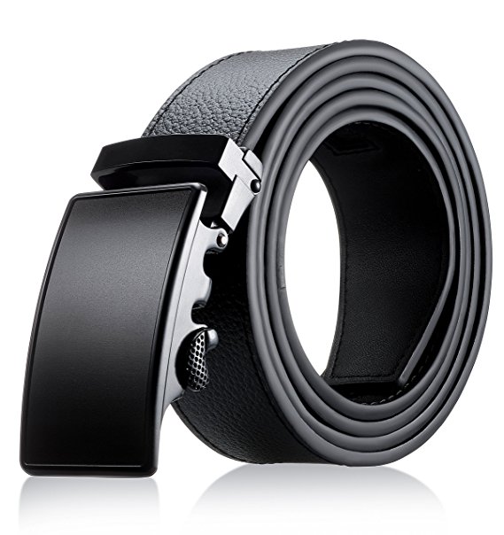 Men's Genuine Leather Belt- Ratchet Black Dress Belt for Men with