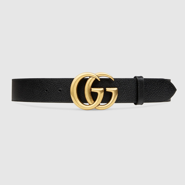 Leather belt with Double G buckle in Black leather | Gucci Men's Belts
