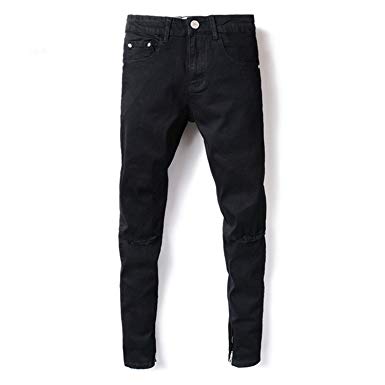 Phillip Dudley Fashion Streetwear Mens Jeans Knee Hole Black Color