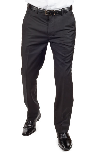 Slim Tailored Fit Solid Black Men's Dress Slacks Pants Flat Front by