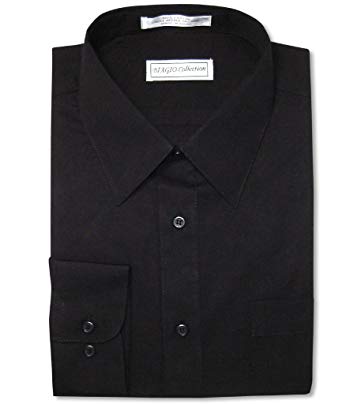Biagio Men's 100% Cotton Solid Black Color Dress Shirt w/Convertible