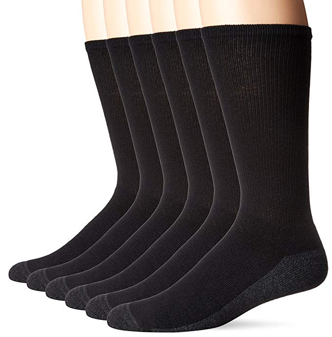 Hanes Men's ComfortBlend Max Cushion Crew Socks 6-Pack, Black Shoe