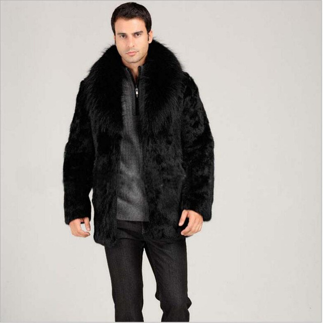 Medium Long Black Men Faux Fur coat Warm Winter coat New Cool High