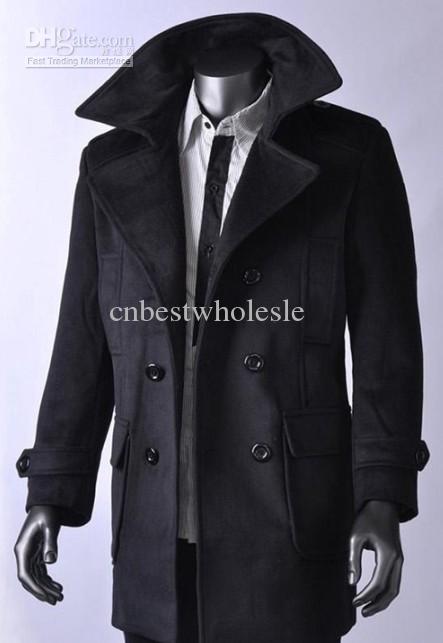 2019 Mens Winter Double Breasted Coats Fashion Men Woolen Grey Black