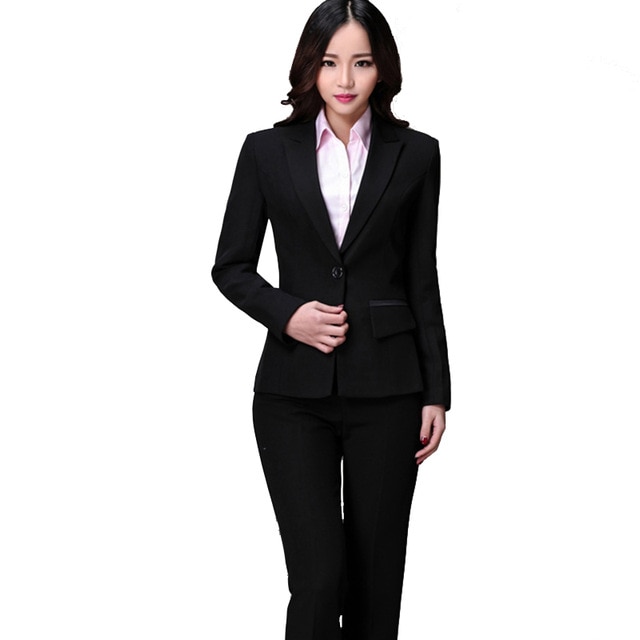 2015 Autumn Winter Formal Office Uniform Women Pant Suits Blazer Set