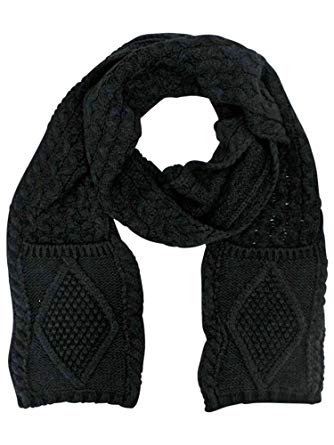 Black Classic Knit Unisex Winter Scarf With Pockets at Amazon