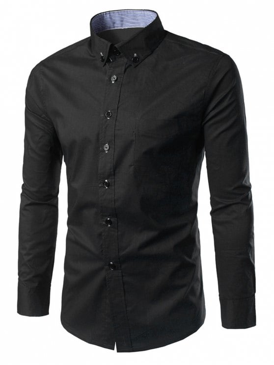 15% OFF] 2019 Slim Fit Button Down Casual Shirt In BLACK M | ZAFUL