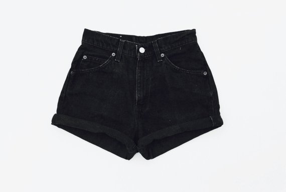 Levis High Waisted Denim Shorts Cuffed Rolled Black Denim | Etsy
