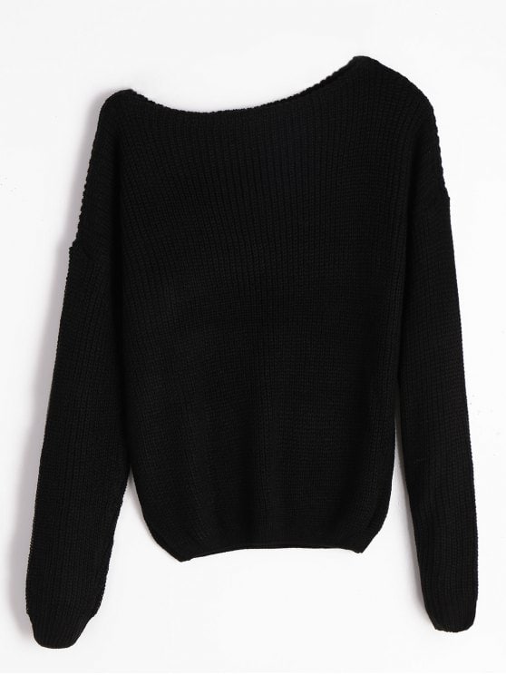 25% OFF] 2019 Knitted Skew Neck Sweater In BLACK S | ZAFUL