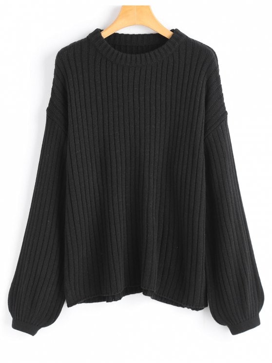 39% OFF] 2019 Lantern Sleeve Oversized Pullover Sweater In BLACK ONE