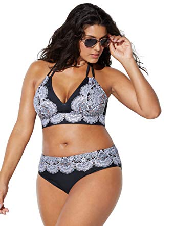 Amazon.com: Swimsuits for All Women's Plus Size Black and White Foil