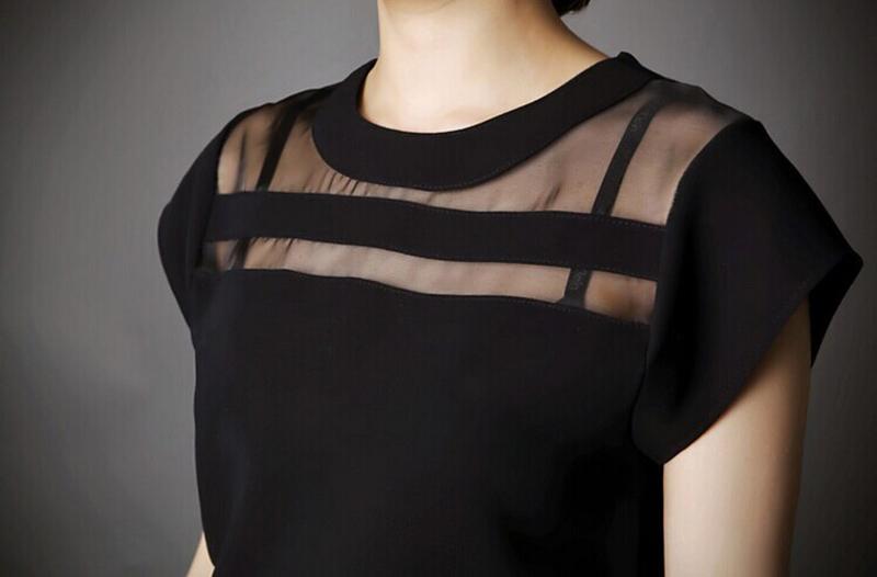 2017 Summer Ladies Black Tops Chiffon Shirts Blouses Women Cheap