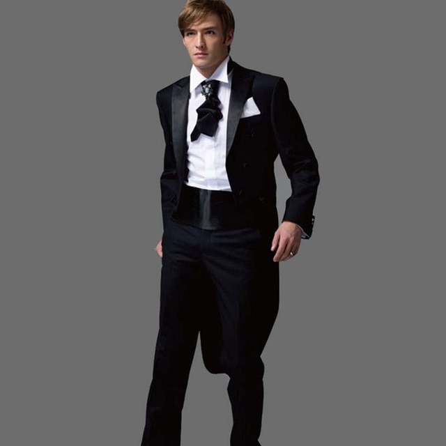 2017 new Black Tuxedos With Long Blazer Latest Coat Pant Designs