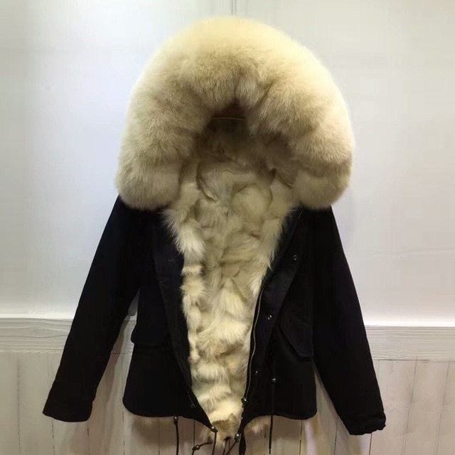 New style Mr Black winter coats beige fox fur inside jacket women