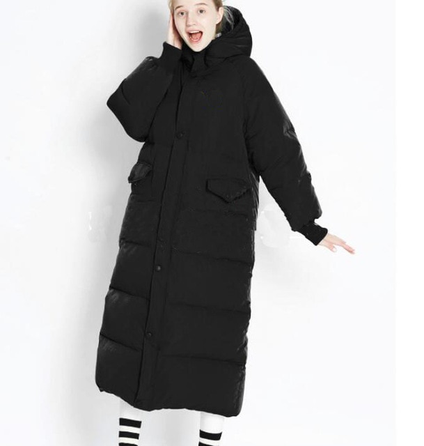 Black Oversize X Long Duck Down Coat Women Winter Down Jacket Hooded
