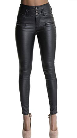 Ecupper Womens Black Faux Leather Pants High Waisted Skinny Coated