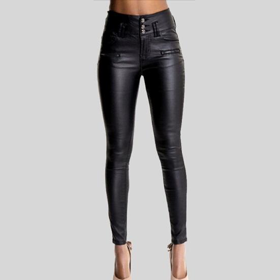 2019 Fashion Stretchy Plus Size Black Faux Leather Pants Skinny High