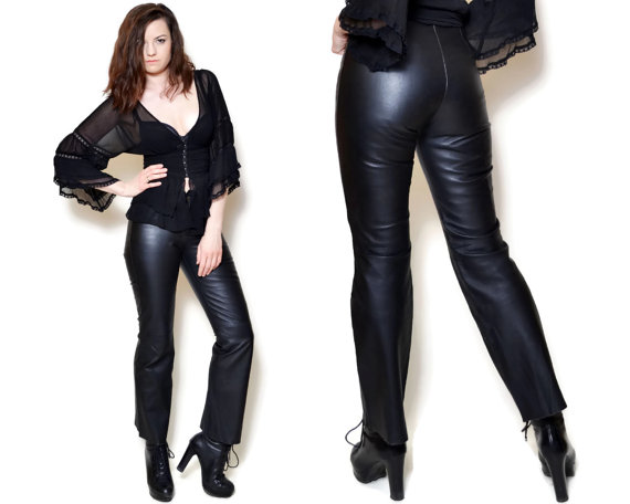 Arrow Leather Pants Black pants Women Clothing Black leather
