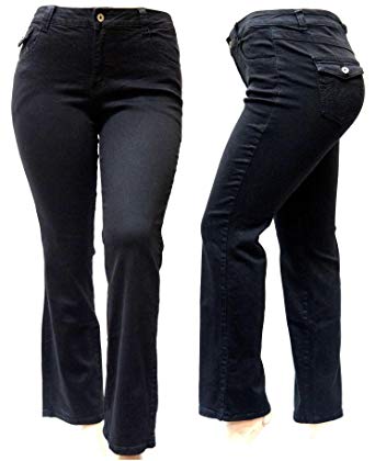 Jack David Women's Plus Size Blue/Black Curvy Stretch Flap Pocket