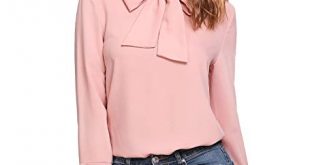 Floerns Women's Bow Tie Long Sleeve Chiffon Blouse Tops at Amazon