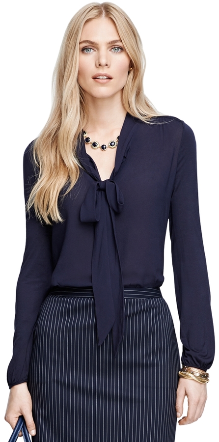 Brooks Brothers Bow Front Blouse, $188 | Brooks Brothers | Lookastic.com