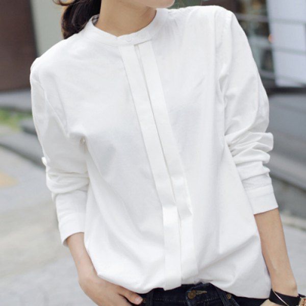 Simple Stand-Up Collar Solid Color Long Sleeve Women's Blouse in