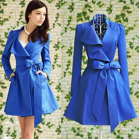2019 Classy Blue Trench Coat Long High Quality Women Dress Coats