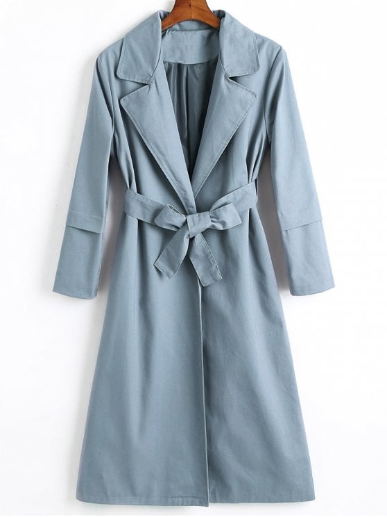 41% OFF] 2019 Longline Skirted Belted Trench Coat In STONE BLUE L