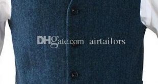 2018 Wool Herringbone Tweed Vest Royal Blue Mens Suit Vests Vintage