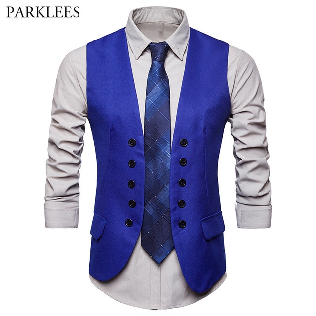 Men's Fashion Royal Blue Suit Vest 2018 Brand New Double Breasted