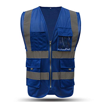 Blue Safety Vest Reflective With Pockets And Zipper|High Visibility