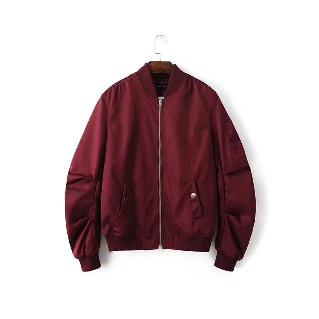 2018 Spring Autumn Mens Solid Flight Wine Red Bomber Jacket Men's