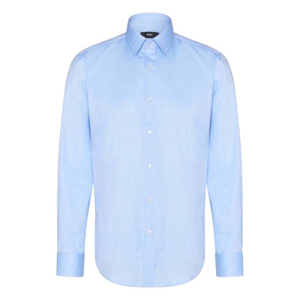 Stylish Shirt Boss Plain Regular Fit In Cotton 'Enzo' Light Blue